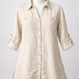 JM Collection Beige Linen Blouse